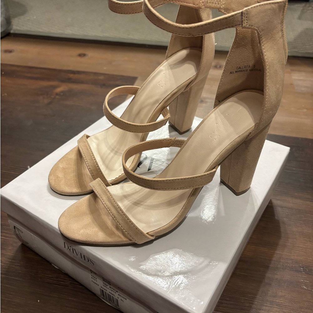 David's Bridal Tan Strappy Block Heels